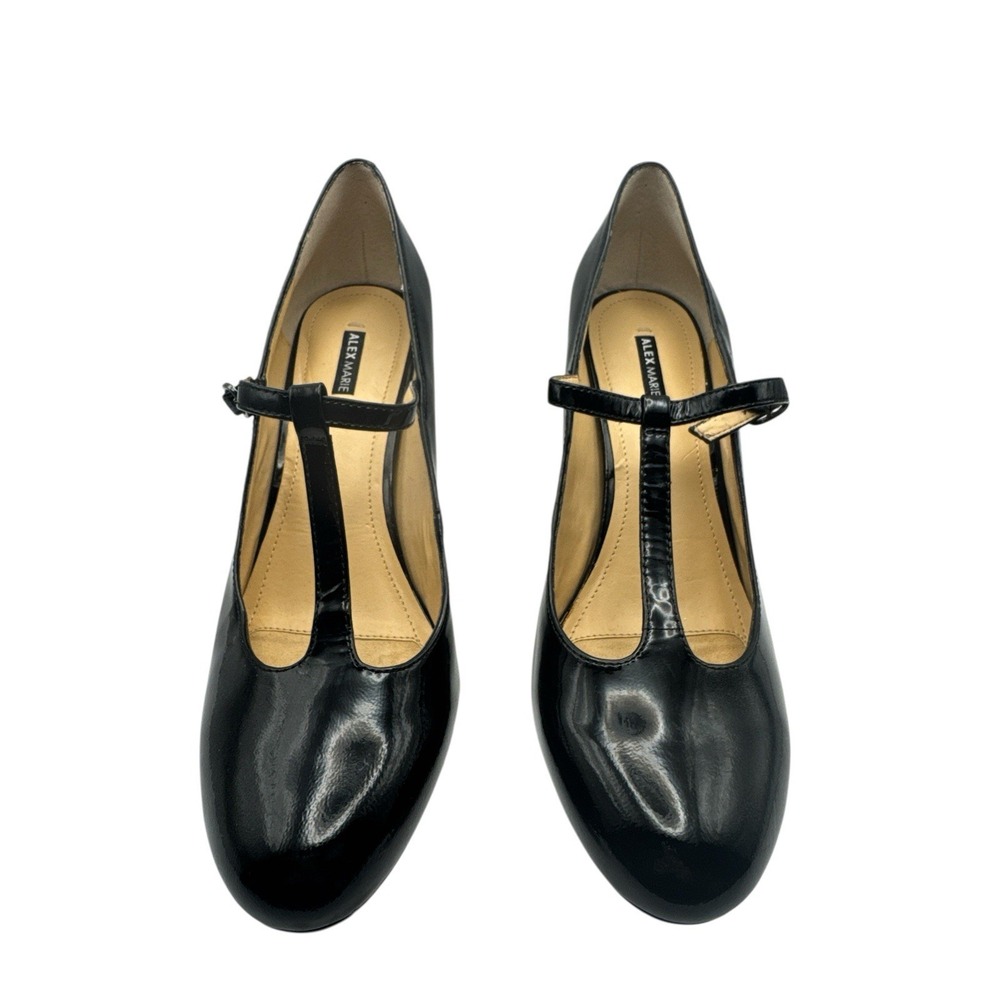 Alex Marie Black Patent Leather Woman's Sz 9 T Strap Mary Jane Heel Shoes Buckle